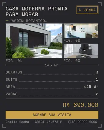 A mesma casa em arte 4:5 para anúncio, com a ficha técnica completa.