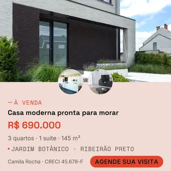 A mesma casa em arte quadrada 1:1 para o feed.